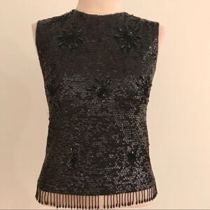 Gia Ninno Vintage Black Wool Sequin & Beaded Top